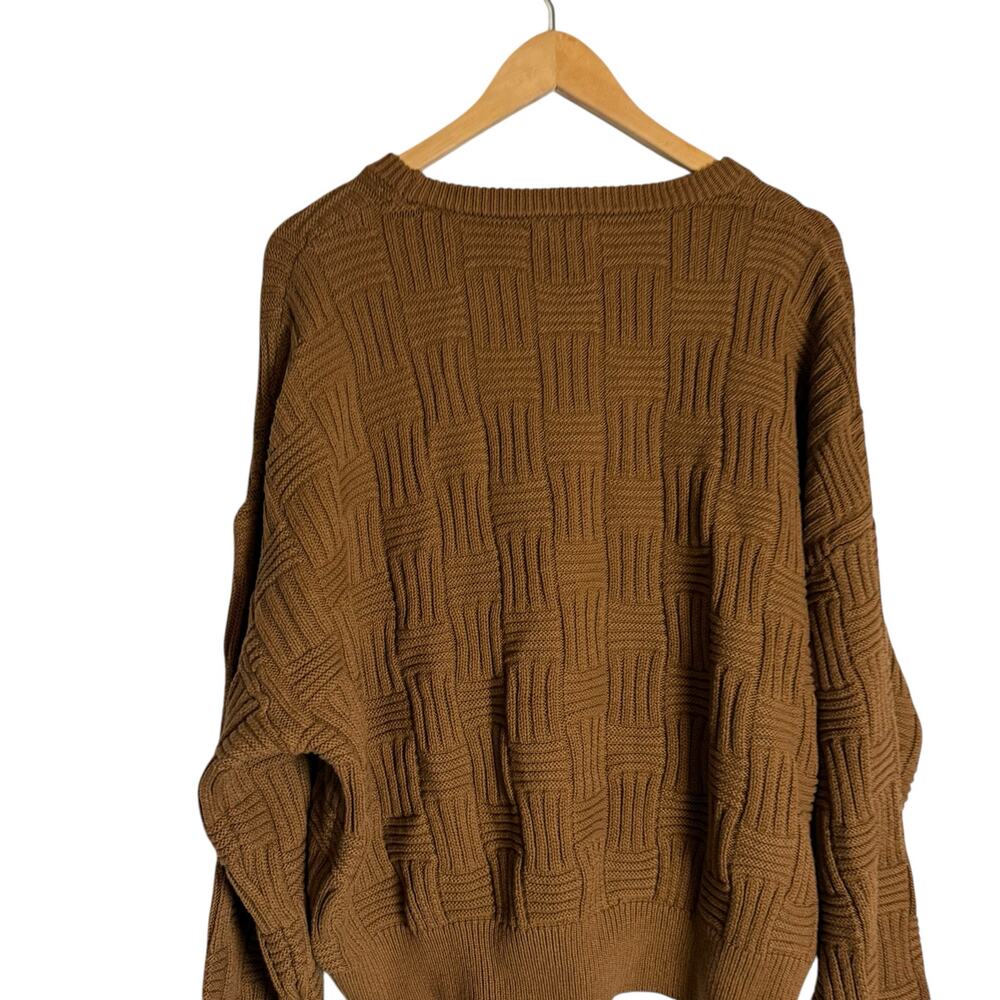 Reformation Winnie Brown Basketweave Organic Cotton Crewneck Sweater Size XL - Picture 5 of 10